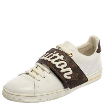 Pre Owned Louis Vuitton White/Brown Leather Low Top Sneakers Size 39.5