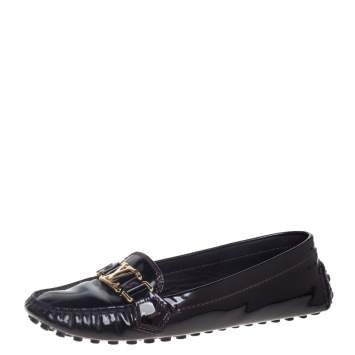 Pre Owned Louis Vuitton Burgundy Amarante Patent Leather Oxford Slip On Loafers Size 38