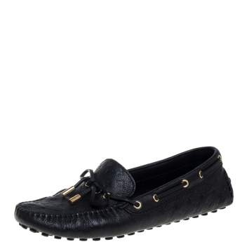 Pre Owned Louis Vuitton Black Monogram Empreinte Leather Gloria Loafers Size 40