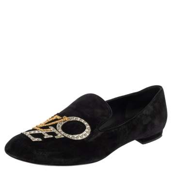Pre Owned Louis Vuitton Black Suede Love Slip On Loafers Size 39