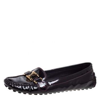 Pre Owned Louis Vuitton Burgundy Patent Leather Oxford Loafers Size 39