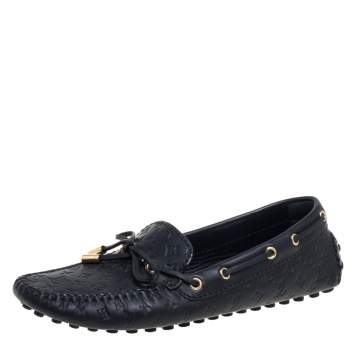 Pre Owned Louis Vuitton Black Monogram Empreinte Leather Gloria Loafers Size 36.5