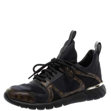 Pre Owned Louis Vuitton Black/Brown Fabric And Monogram Canvas Aftergame Sneakers Size 36