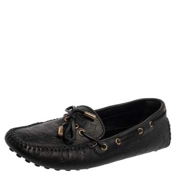 Pre Owned Louis Vuitton Black Monogram Leather Gloria Loafers Size 38