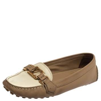 Pre Owned Louis Vuitton Beige/White Leather Oxford Loafers Size 39