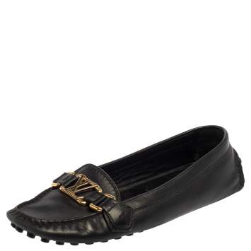 Pre Owned Louis Vuitton Black Leather Oxford Loafers Size 36.5