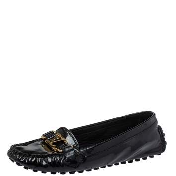 Pre Owned Louis Vuitton Black Patent Leather Oxford Slip On Loafers Size 38