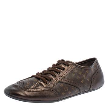 Pre Owned  Louis Vuitton Brown Monogram Canvas and Leather Lyrics Low Top Sneakers Size 41