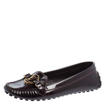 Pre Owned Louis Vuitton Burgundy Patent Leather Loafers Size 36