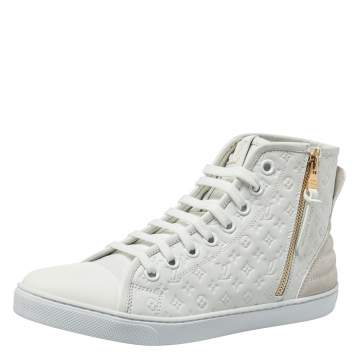 Pre Owned Louis Vuitton White Monogram Empreinte Leather Punchy High Top Sneakers Size 38