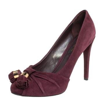 Pre Owned Louis Vuitton Burgundy Suede Leather Knot Confident Tassel Platform Pumps Size 36