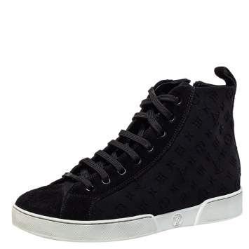 Pre Owned Louis Vuitton Black Suede And Monogram Embossed Neoprene Stellar High Top Sneakers Size 36.5