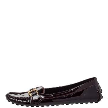 Pre Owned Louis Vuitton Burgundy Patent Leather Oxford Slip On Loafers Size 38.5