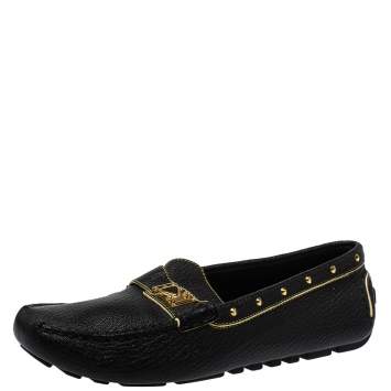 Pre Owned Louis Vuitton Black Leather Lombok Slip On Loafers Size 40.5