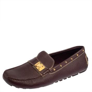 Pre Owned Louis Vuitton Burgundy Leather Lombok Slip On Loafers Size 40.5