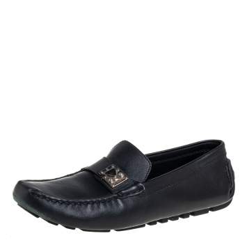 Pre Owned Louis Vuitton Black Leather Lombok Slip On Loafers Size 40.5