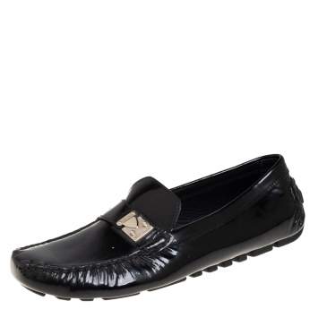 Pre Owned Louis Vuitton Black Patent Leather Lombok Slip On Loafers Size 40.5