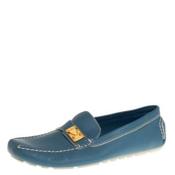Pre Owned Louis Vuitton Blue Leather Lombok Slip On Loafers Size 41