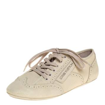 Pre Owned Louis Vuitton Off White Nubuck Leather Lace Up Brogue Sneakers Size 37