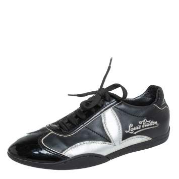 Pre Owned Louis Vuitton Vintage Black/Silver Patent Leather And Leather Low Top Sneakers Size 39