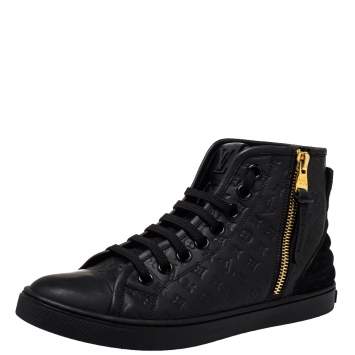 Pre Owned Louis Vuitton Black Monogram Embossed Leather Punchy High Top Sneakers Size 35.5