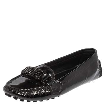 Pre Owned Louis Vuitton Black  Patent Leather Slip On Loafers Size 35