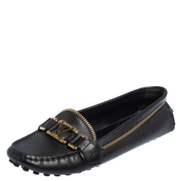 Pre Owned Louis Vuitton Black Leather Oxford Zip Loafers Size 37