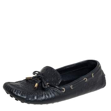 Pre Owned Louis Vuitton Black Monogram Empreinte Leather Gloria Slip On Loafers Size 40