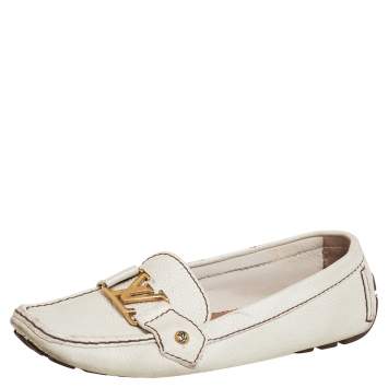 Pre Owned Louis Vuitton Off White Leather Monte Carlo Loafers Size 37