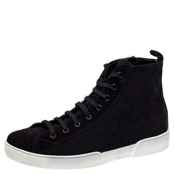 Pre Owned Louis Vuitton Black Monogram Suede High Top Sneakers Size 39