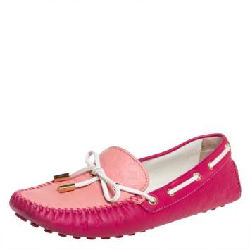 Pre Owned Louis Vuitton Pink Leather Gloria Loafers Size 38