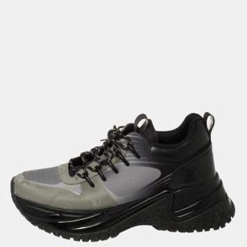 Pre Owned Louis Vuitton Black/Grey Leather And Mesh Run Away Pulse Low Top Sneakers Size 35