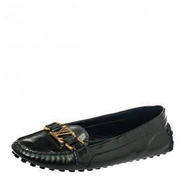Pre Owned Louis Vuitton Dark Green Patent Leather Oxford Loafers Size 37