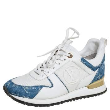 Pre Owned Louis Vuitton White/Blue Monogram Denim And Leather Run Away Sneakers Size 38