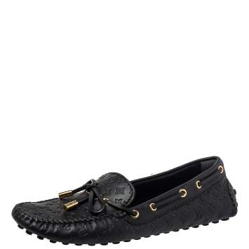 Pre Owned Louis Vuitton Black Monogram Leather Gloria Slip On Loafers Size 38