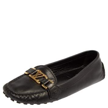 Pre Owned Louis Vuitton Black Leather Oxford Slip On Loafers Size 39