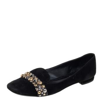 Pre Owned Louis Vuitton Black Suede Crystal Embellished Smoking Slipper Size 39