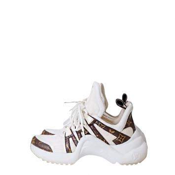 Pre Owned Louis Vuitton White Leather/Monogram Canvas Archlights Chunky Sneakers Size 39
