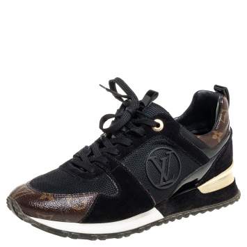 Pre Owned Louis Vuitton Black/Brown Leather And Monogram Canvas Run Away Sneakers Size 40