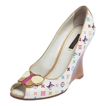 Pre Owned Louis Vuitton Multicolore Monogram Canvas Primrose Wedge Pumps Size 38.5