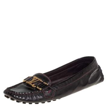 Pre Owned Louis Vuitton Burgundy Patent Leather Oxford Loafer Size 36