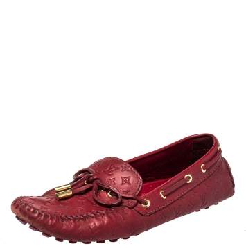 Pre Owned Louis Vuitton Red Monogram Leather Gloria  Slip On Loafers Size 38