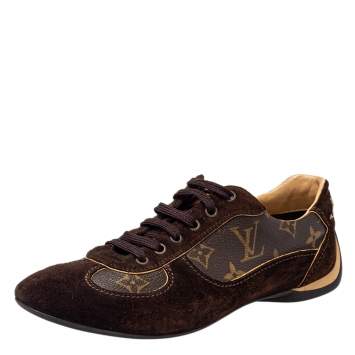 Pre Owned Louis Vuitton Brown Suede And Monogram Coated Canvas Low Top Sneakers Size 37.5