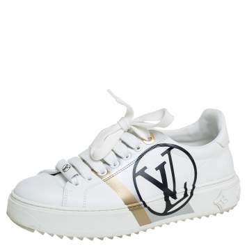 Pre Owned Louis Vuitton White Leather Logo Time Out Sneakers Size 36