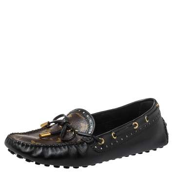 Pre Owned Louis Vuitton Brown Monogram Coated Canvas And Leather Gloria Loafers Size 37.5