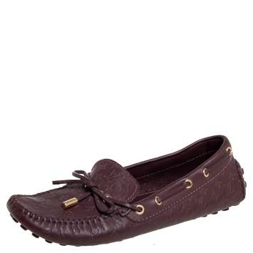 Pre Owned Louis Vuitton Burgundy Leather Gloria  Loafers Size 36.5