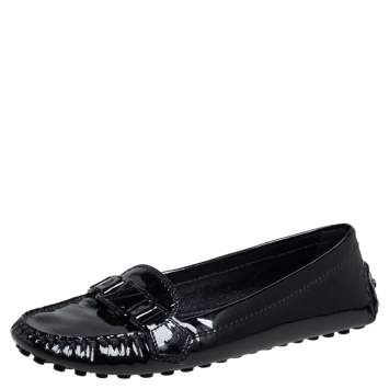 Pre Owned Louis Vuitton Black Patent Leather Loafers Size 37