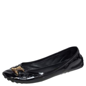 Pre Owned Louis Vuitton Black Patent Leather Slip On Loafers Size 38
