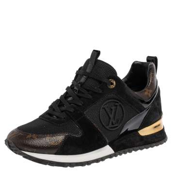 Pre Owned Louis Vuitton Black/Brown Monogram Mesh And Leather Run Away  Sneakers Size 38