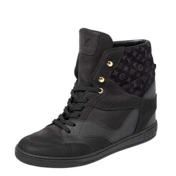 Pre Owned Louis Vuitton Black Monogram Suede and Leather Cliff Top Lace Up Sneakers Size 41